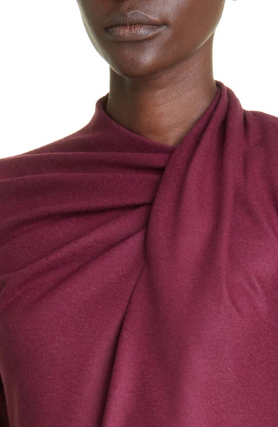 Shop Adam Lippes Asymmetric Long Sleeve Wool Midi Dress In Merlot