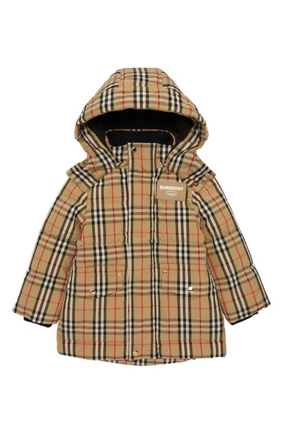 Shop Burberry Kids' Aubin Hooded Down Jacket In Archive Beige Ip Chk