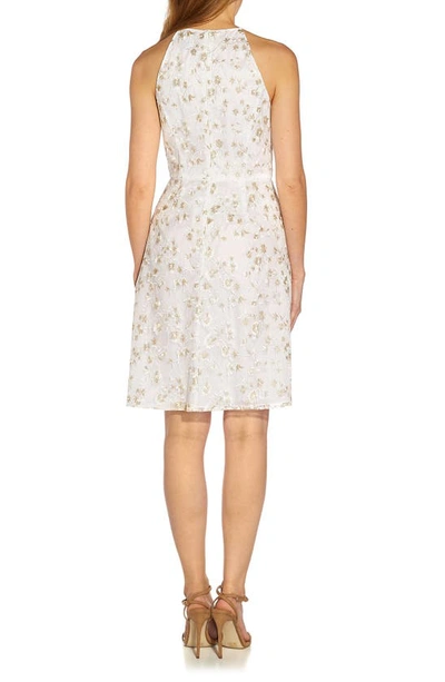 Shop Adrianna Papell Metallic Floral Embroidered Fit & Flare Dress In Ivory/ Gold