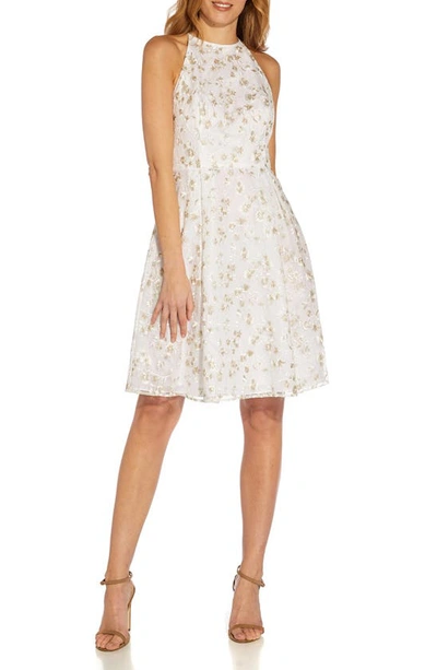 Shop Adrianna Papell Metallic Floral Embroidered Fit & Flare Dress In Ivory/ Gold