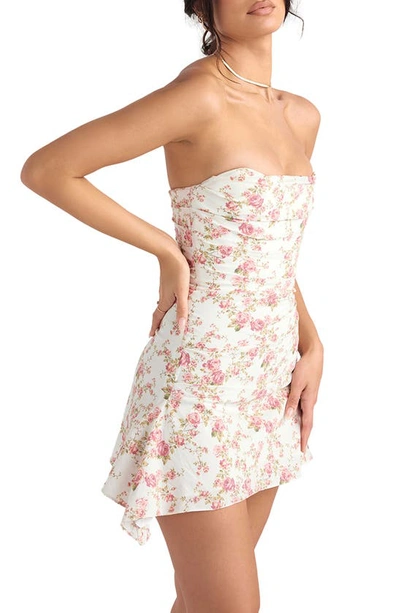 Shop House Of Cb Jasmine Strapless Satin Corset Dress In Rose Print