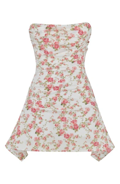 House Of Cb Jasmine Strapless Cotton-blend Mini Dress In Rose Print