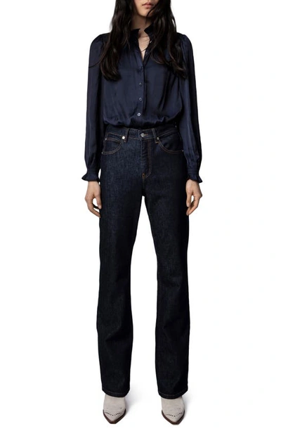 Shop Zadig & Voltaire Tacca Satin Ruffle Button-up Blouse In Encre