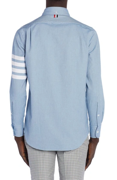 Shop Thom Browne 4-bar Straight Fit Button-down Shirt In Dark Blue