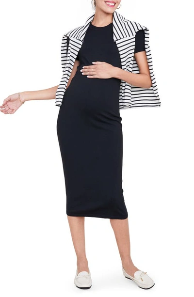 Hatch The Eliza Maternity Midi Dress In Black Knit