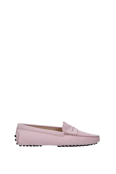 Shop Tod's Loafers Suede In Pink