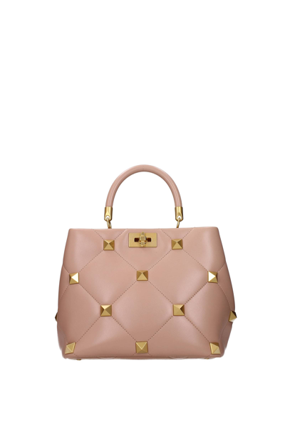 Shop Valentino Handbags Roman Stud Leather Cinnamon Rose In Pink