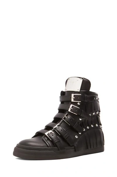 Shop Giuseppe Zanotti London Fringe Leather Sneakers In Nero