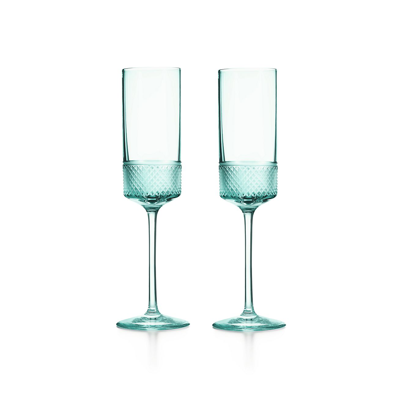 Tiffany & Co Diamond Point Champagne Flutes In Tiffany Blue® Crystal Glass  In Glass/no Gemstones/crystal | ModeSens
