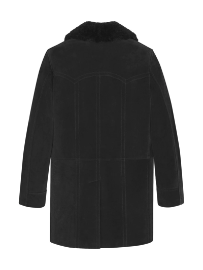 Shop Saint Laurent Shearling-trim Double-breasted Coat In Black