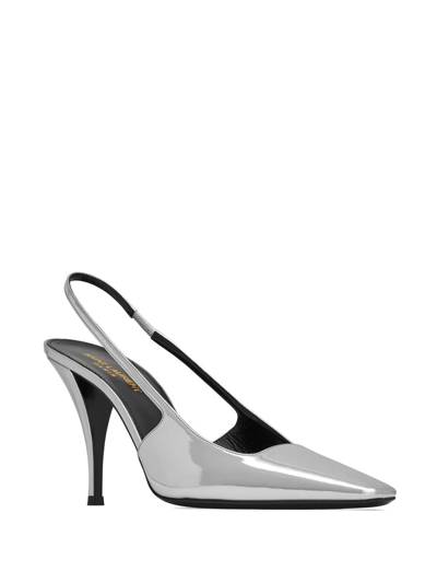 Shop Saint Laurent Tom 90mm Slingback Pumps In Silver