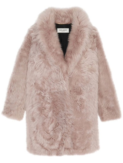 Shop Saint Laurent Single-breasted Shearling Jacket In Pink