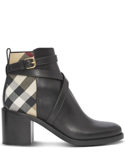 Shop Burberry House Check Mid-heel Boots In Black