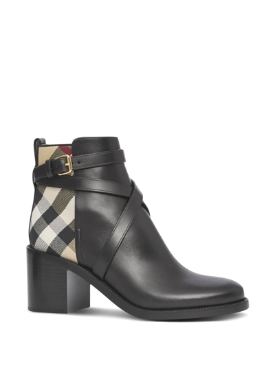 Shop Burberry House Check Mid-heel Boots In Black