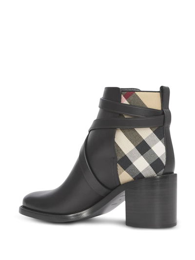 Burberry Pryle Check-print Leather Heeled Ankle Boots In Black