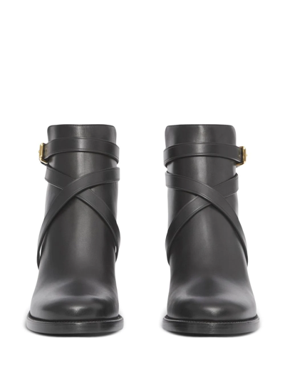 Burberry Pryle Check-print Leather Heeled Ankle Boots In Black