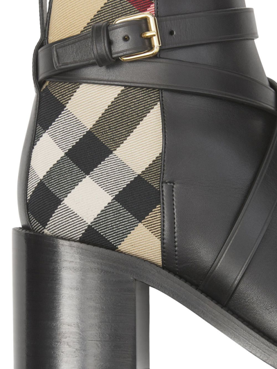 Burberry Pryle Check-print Leather Heeled Ankle Boots In Black