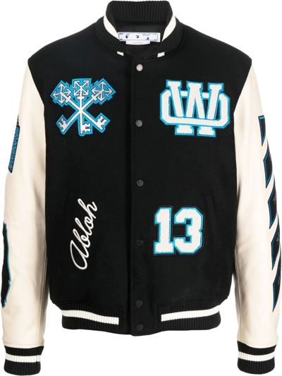 Shop Off-white Logo-patch Varsity Jacket In Black