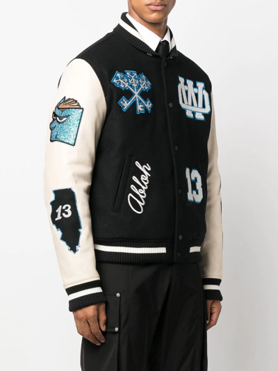 Off-white Leather And Wool-blend Varsity Jacket In Black