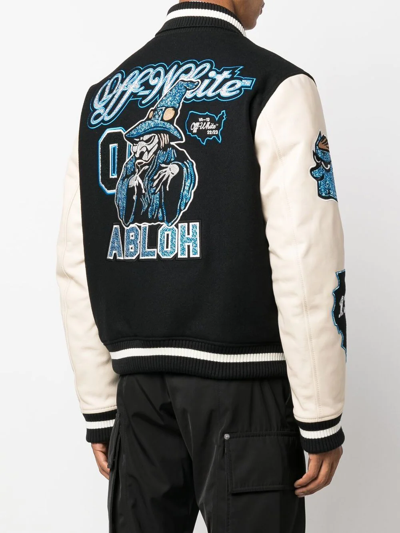 Off-white Leather And Wool-blend Varsity Jacket In Black