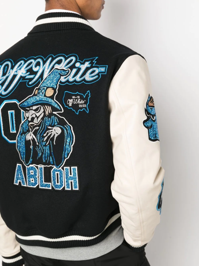 Off-white Leather And Wool-blend Varsity Jacket In Black