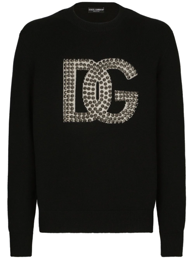 Shop Dolce & Gabbana Studded Logo-detail Jumper In Black