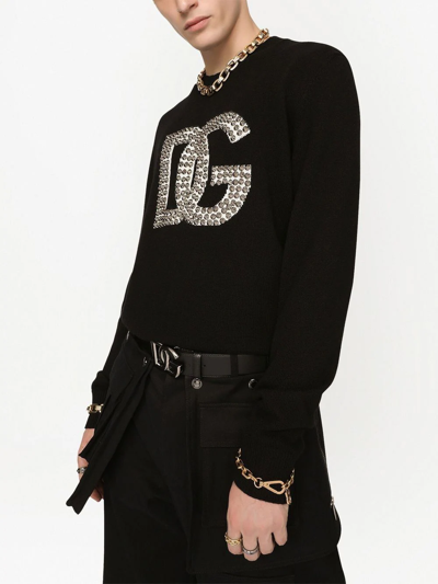 Shop Dolce & Gabbana Studded Logo-detail Jumper In Black