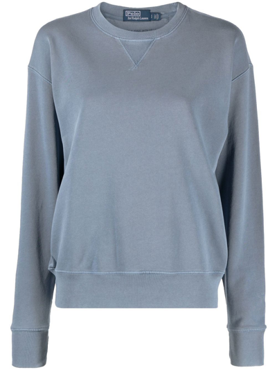 Shop Polo Ralph Lauren Organic-cotton Crewneck Sweatshirt In Blue
