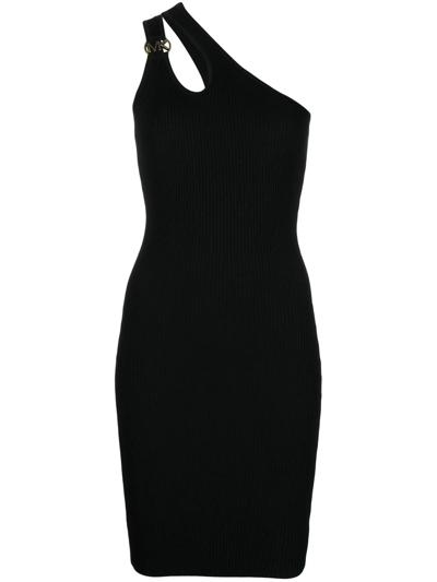 Shop Michael Michael Kors Logo-plaque Ribbed-knit Dress In Black
