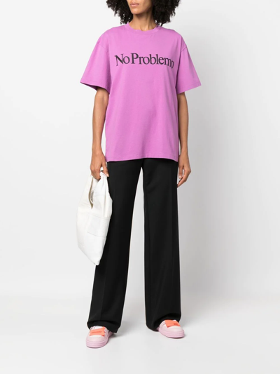 Aries No Problemo Logo-print Regular-fit Cotton-jersey T-shirt In Purple |  ModeSens