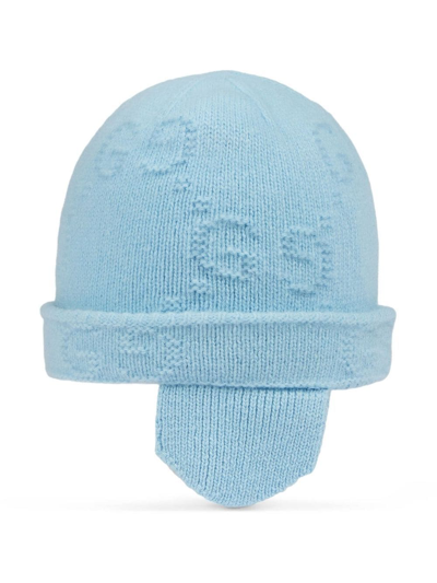 Shop Gucci Gg-logo Knitted Hat In Blue