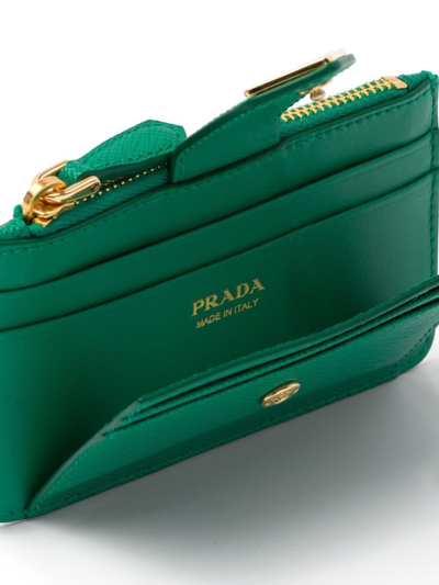 Shop Prada Logo-plaque Zip-fastening Purse In Green