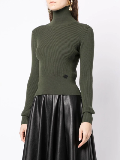 Shop Patou Ribbed-knit Roll-neck Jumper In Green