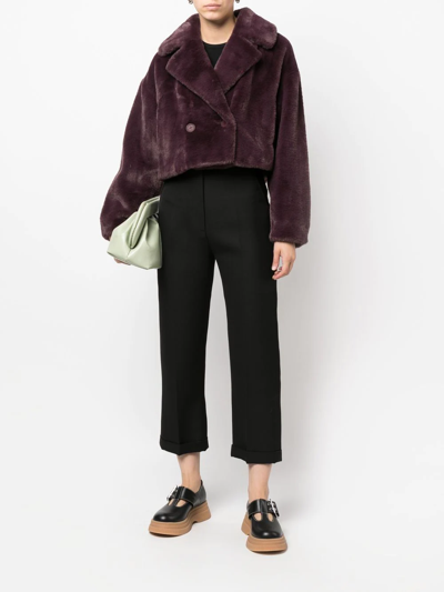 Shop P.a.r.o.s.h Double-breasted Cropped Faux-fur Jacket In Purple
