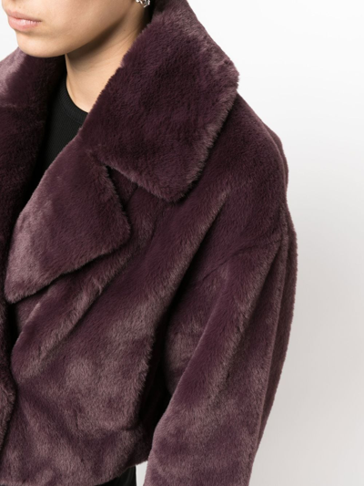 Shop P.a.r.o.s.h Double-breasted Cropped Faux-fur Jacket In Purple