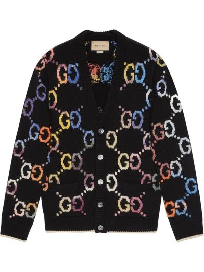 Shop Gucci Gg-motif V-neck Cardigan In Black