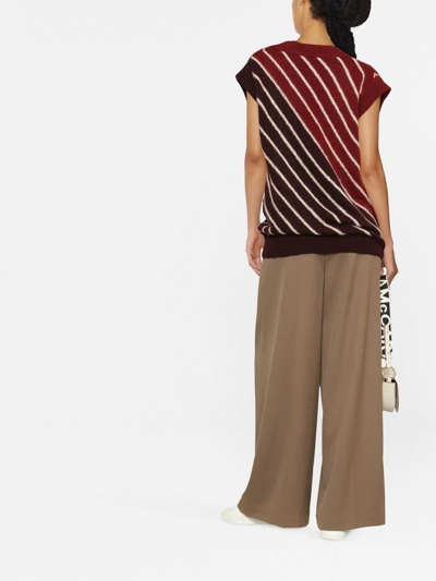 Shop Stella Mccartney Striped Alpaca Wool-blend Top In Brown