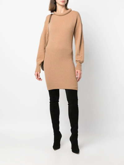 Shop Federica Tosi Roll-neck Knitted Jumper Dress In Neutrals