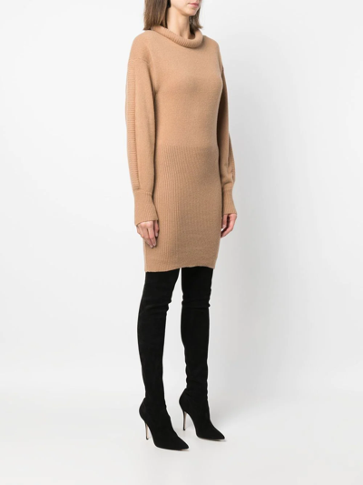 Shop Federica Tosi Roll-neck Knitted Jumper Dress In Neutrals
