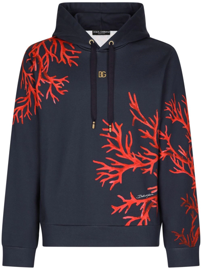 Shop Dolce & Gabbana Coral-print Pullover Hoodie In Blue