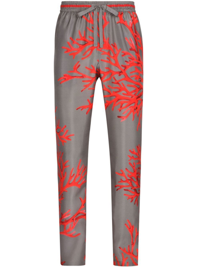 Shop Dolce & Gabbana Coral-print Silk Jogging Trousers In Grey
