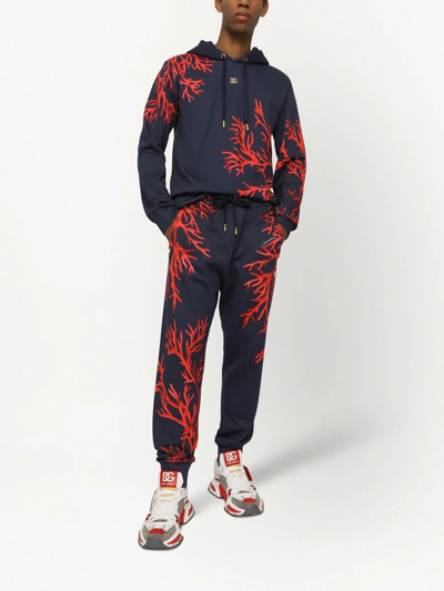 Dolce & Gabbana Coral Printed Hooded Sweatshirt In Blue