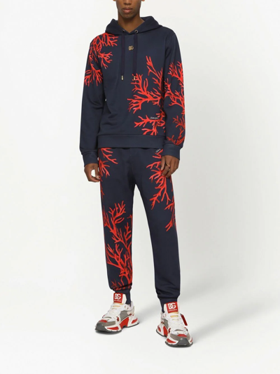 Dolce & Gabbana Coral Printed Hooded Sweatshirt In Blue