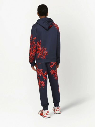 Shop Dolce & Gabbana Coral-print Pullover Hoodie In Blue