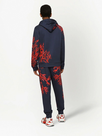 Dolce & Gabbana Coral Printed Hooded Sweatshirt In Blue