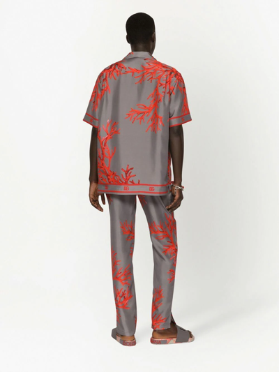 Shop Dolce & Gabbana Coral-print Silk Jogging Trousers In Grey