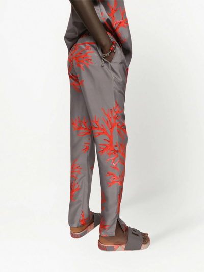 Shop Dolce & Gabbana Coral-print Silk Jogging Trousers In Grey