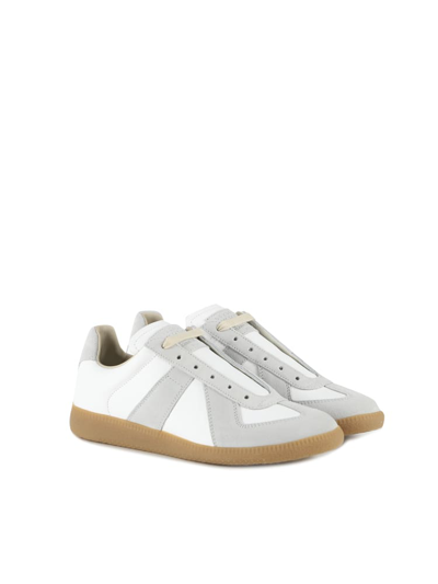 Shop Maison Margiela Replica Leather Sneakers With Contrasting Inserts In Dirty White