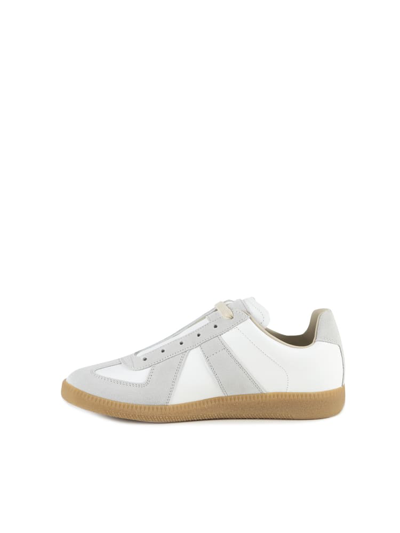 Shop Maison Margiela Replica Leather Sneakers With Contrasting Inserts In Dirty White