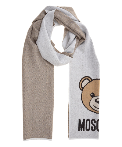 Shop Moschino Teddy Bear Viscose Scarf In Grey